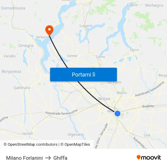 Milano Forlanini to Ghiffa map