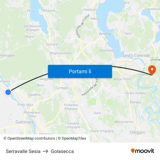 Serravalle Sesia to Golasecca map