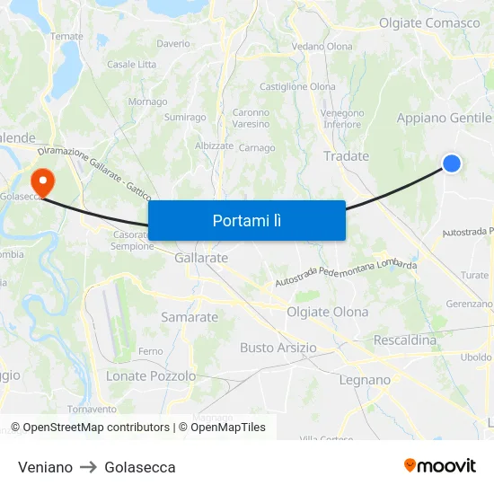 Veniano to Golasecca map