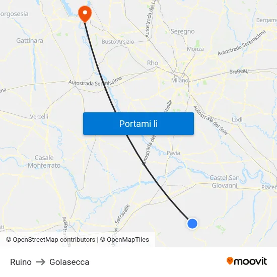 Ruino to Golasecca map