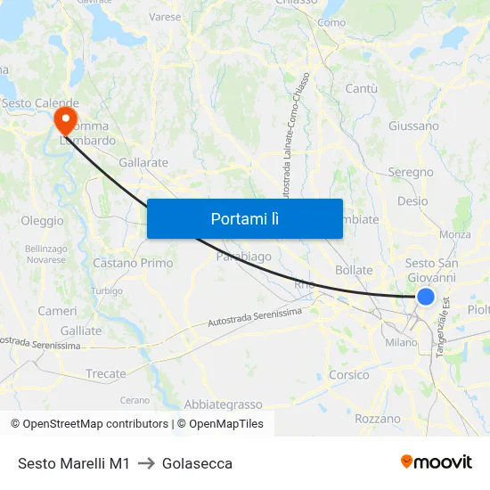 Sesto Marelli M1 to Golasecca map