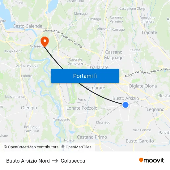 Busto Arsizio Nord to Golasecca map