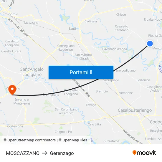 MOSCAZZANO to Gerenzago map