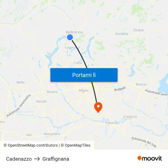 Cadenazzo to Graffignana map