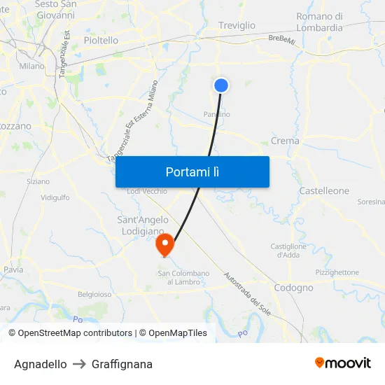 Agnadello to Graffignana map