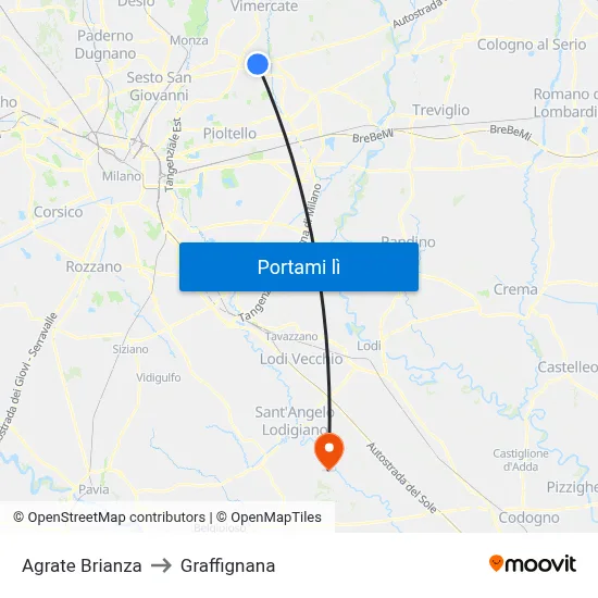 Agrate Brianza to Graffignana map