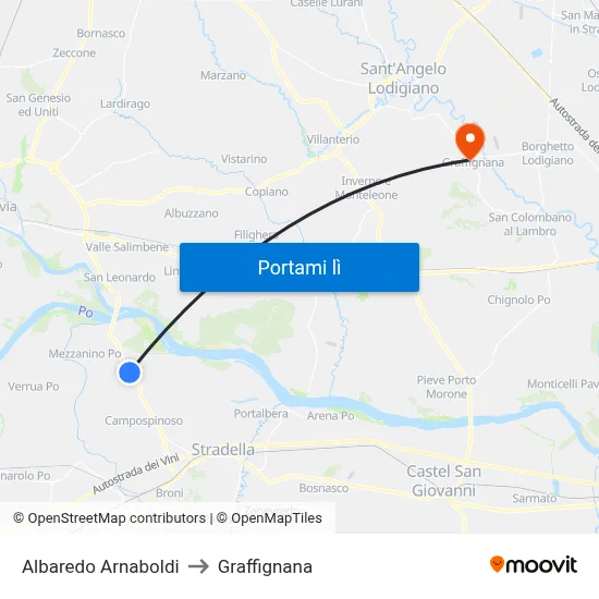 Albaredo Arnaboldi to Graffignana map
