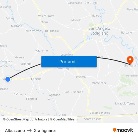 Albuzzano to Graffignana map