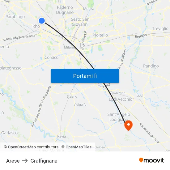 Arese to Graffignana map