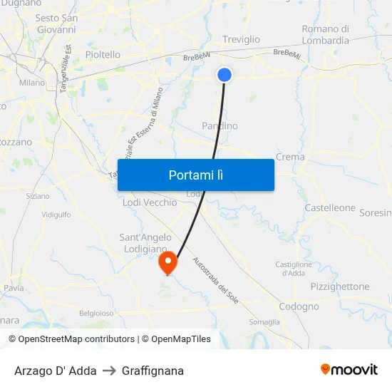 Arzago D' Adda to Graffignana map