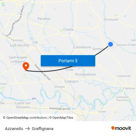 Azzanello to Graffignana map