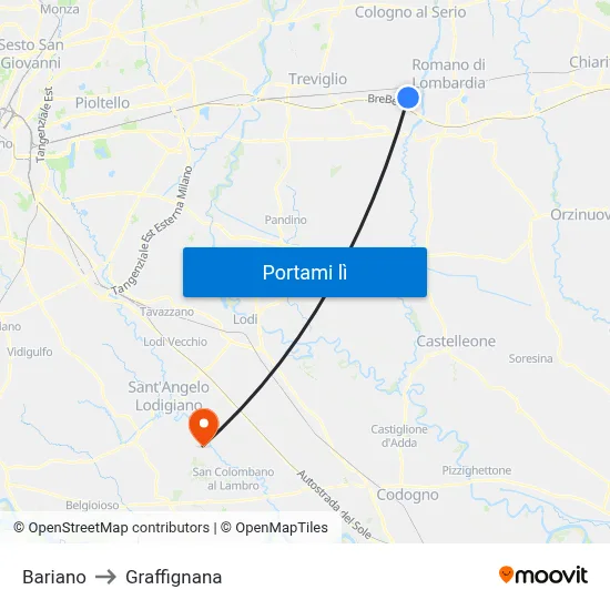 Bariano to Graffignana map
