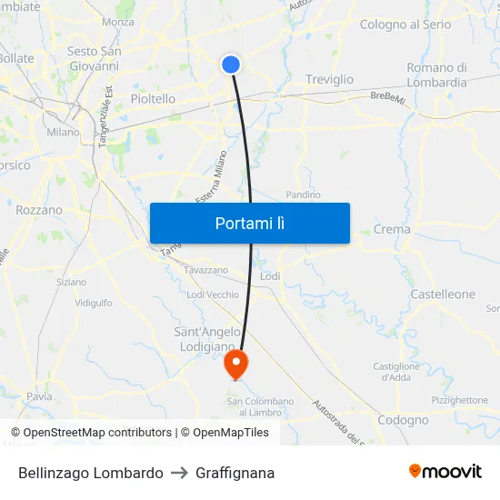 Bellinzago Lombardo to Graffignana map