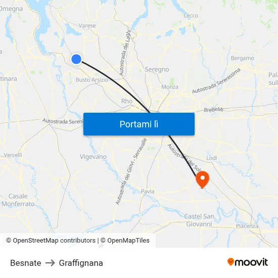 Besnate to Graffignana map