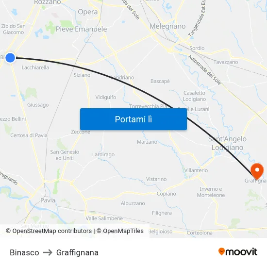 Binasco to Graffignana map