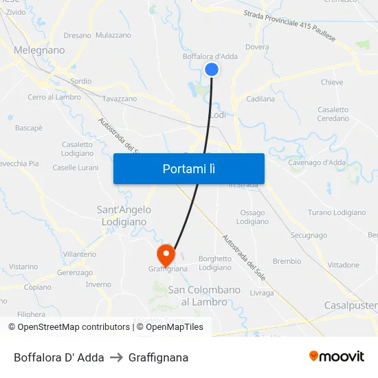 Boffalora D' Adda to Graffignana map