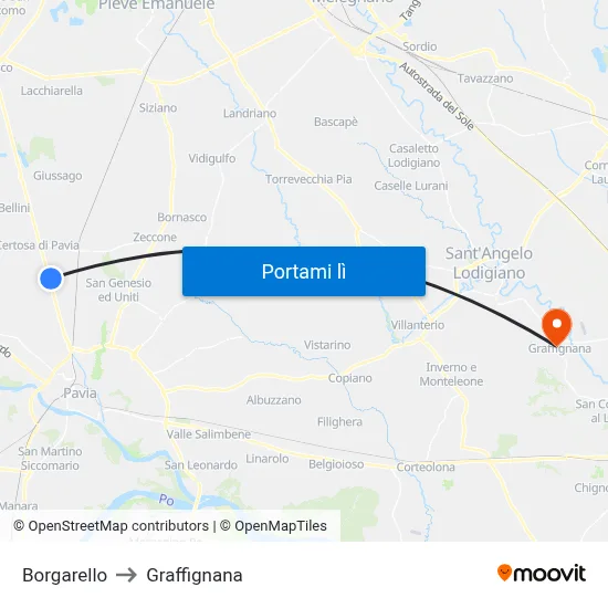 Borgarello to Graffignana map