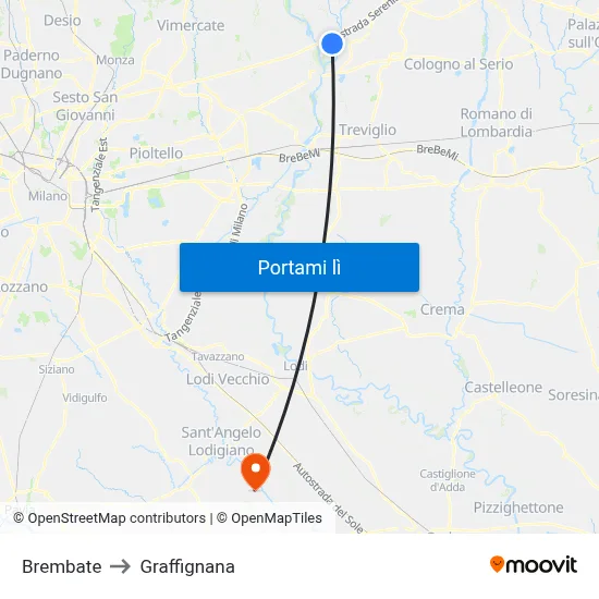 Brembate to Graffignana map