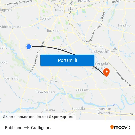 Bubbiano to Graffignana map