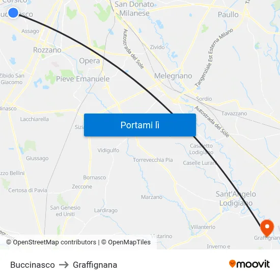 Buccinasco to Graffignana map