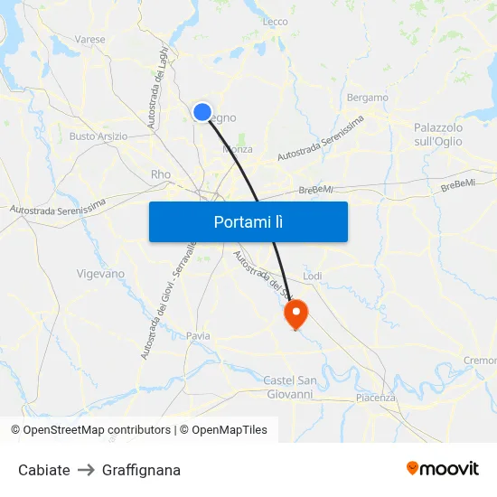 Cabiate to Graffignana map