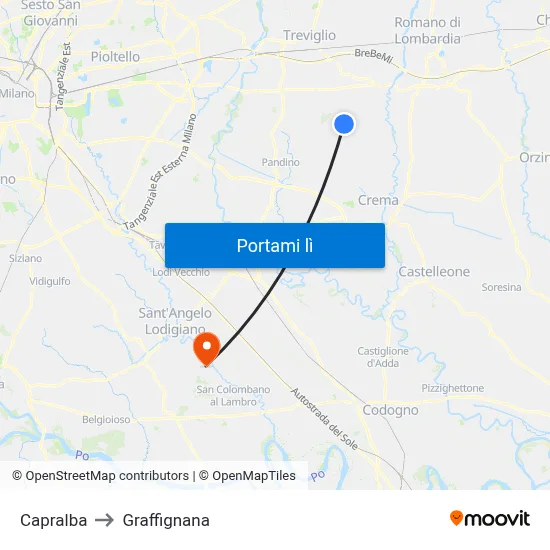 Capralba to Graffignana map