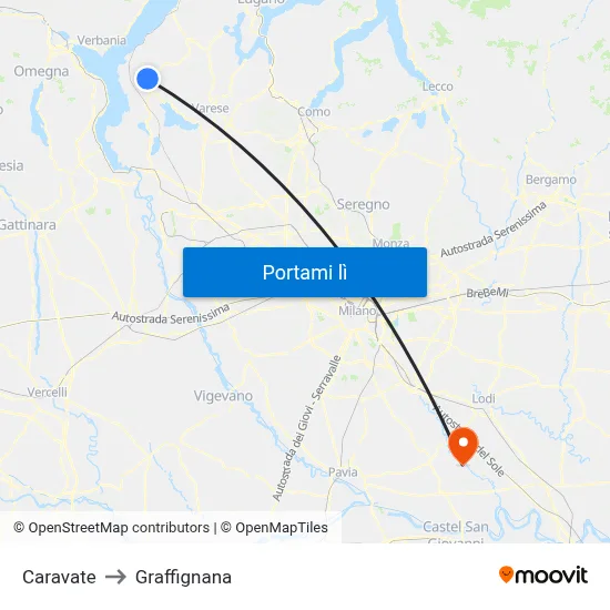 Caravate to Graffignana map