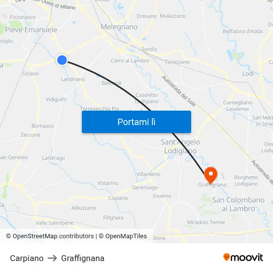 Carpiano to Graffignana map