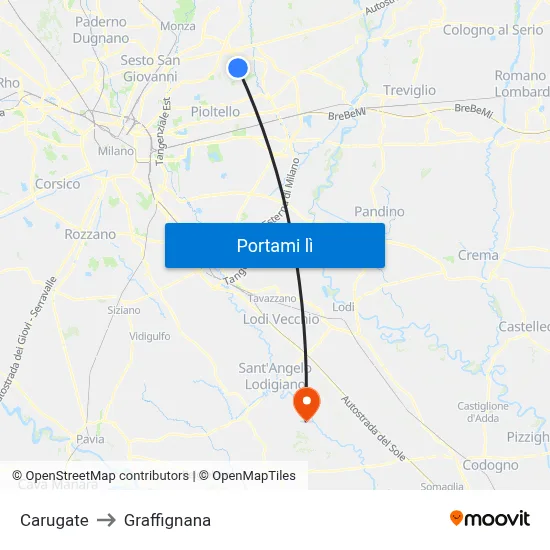 Carugate to Graffignana map