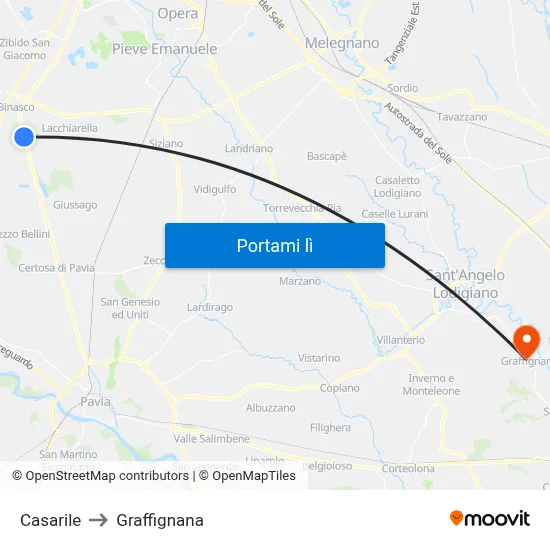 Casarile to Graffignana map