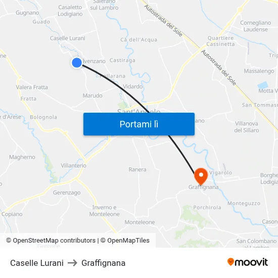 Caselle Lurani to Graffignana map