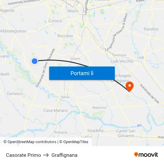 Casorate Primo to Graffignana map
