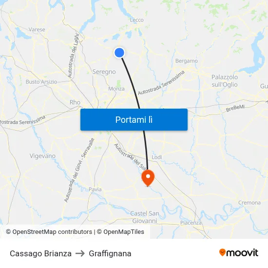 Cassago Brianza to Graffignana map