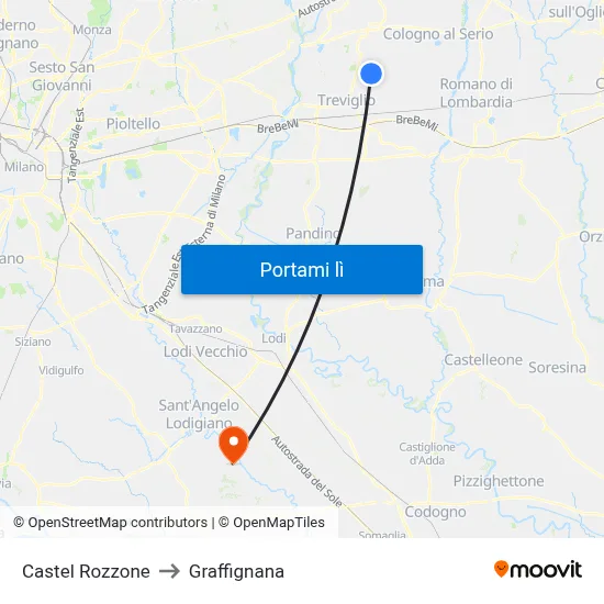 Castel Rozzone to Graffignana map