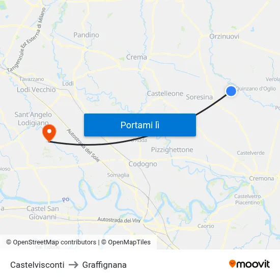 Castelvisconti to Graffignana map
