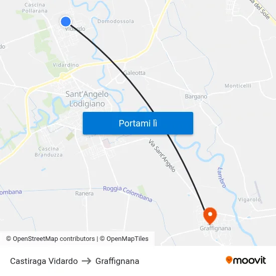 Castiraga Vidardo to Graffignana map