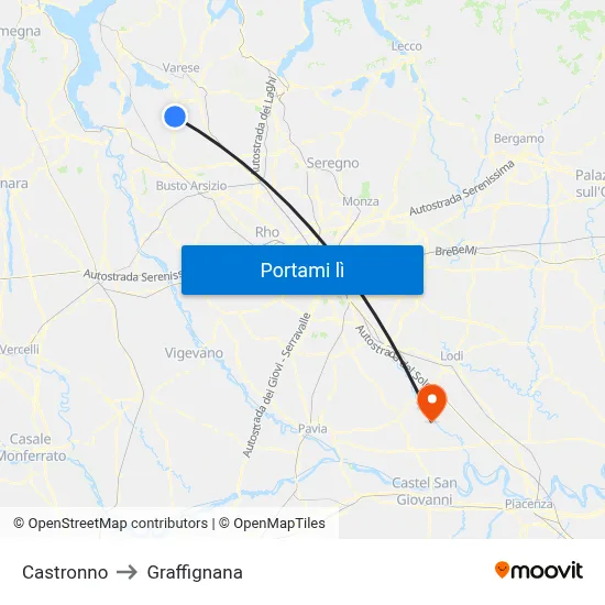 Castronno to Graffignana map