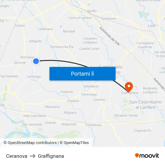 Ceranova to Graffignana map