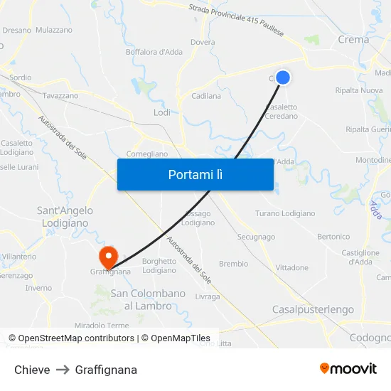 Chieve to Graffignana map