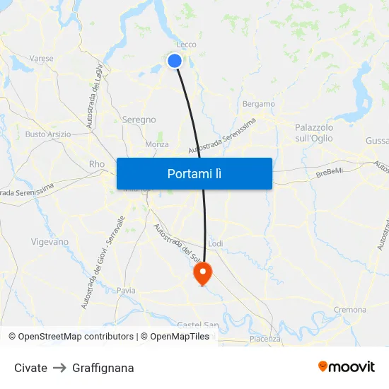 Civate to Graffignana map
