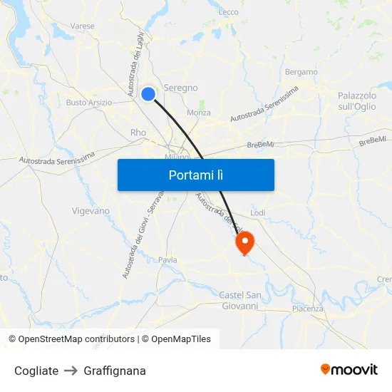 Cogliate to Graffignana map