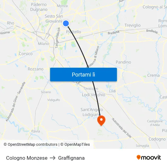 Cologno Monzese to Graffignana map