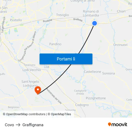Covo to Graffignana map
