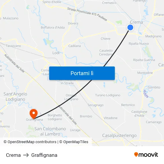 Crema to Graffignana map