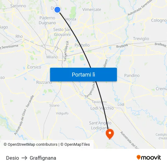 Desio to Graffignana map