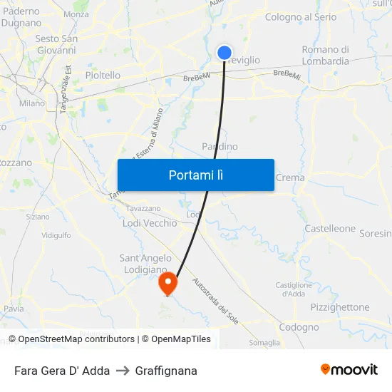 Fara Gera D' Adda to Graffignana map