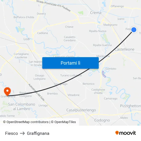 Fiesco to Graffignana map