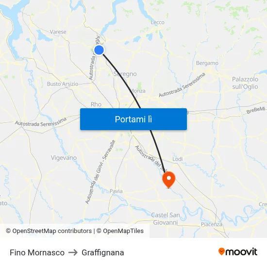 Fino Mornasco to Graffignana map