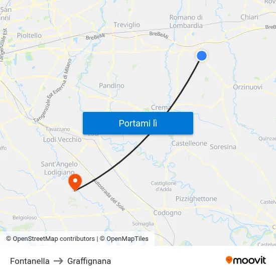 Fontanella to Graffignana map