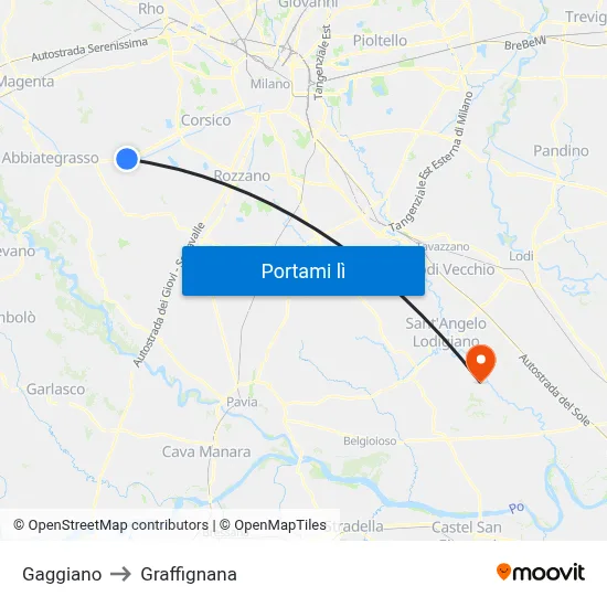 Gaggiano to Graffignana map